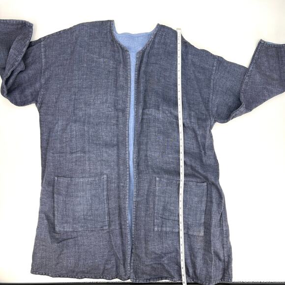 VTG Eileen Fisher Reversible Two Tone Blue Linen Open Front Jacket 2XL **READ** - Picture 4 of 8